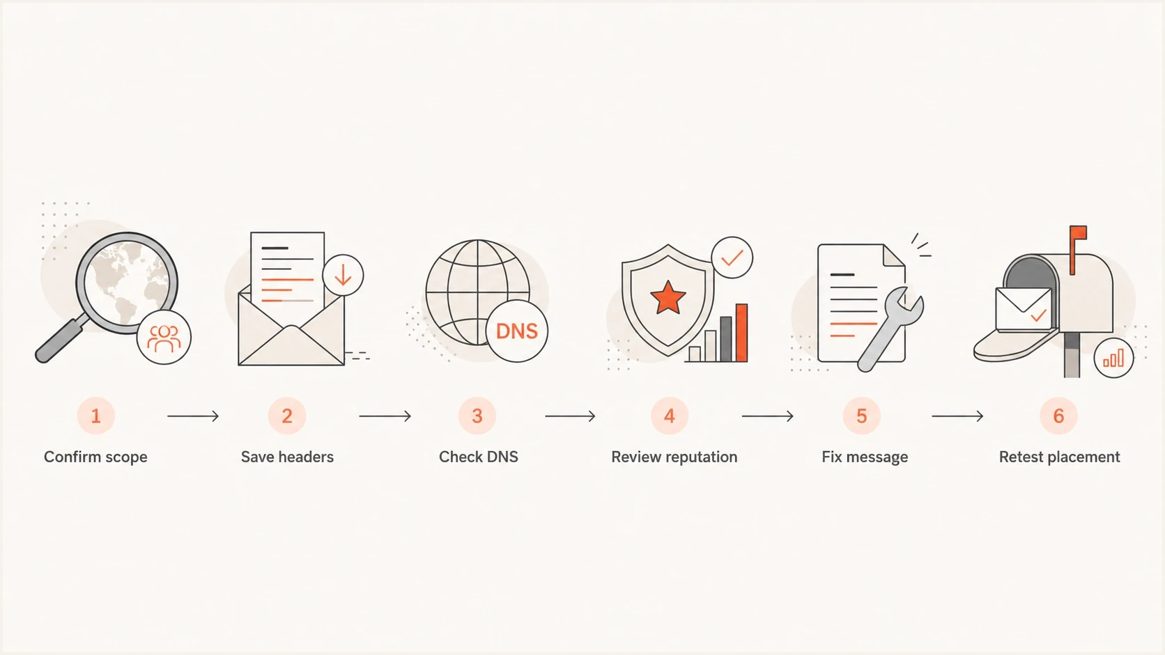 Flowchart showing the Office 365 spam troubleshooting order.