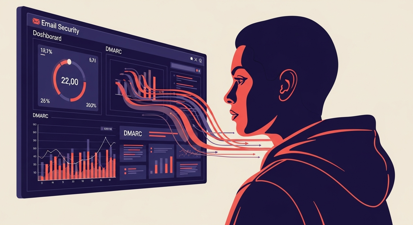 A person analyzing DMARC reports on a dashboard for inbound email protection.