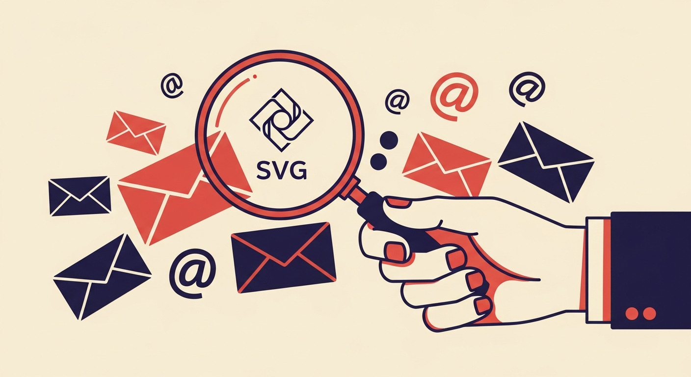 Magnifying glass examining a small BIMI SVG logo